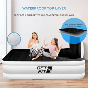 Get Fit Air Bed With Built In Electric Pump - King Quick Blow Up Airbed & 2 Inflatable Pillow - Elevated Air Mattress White/Black