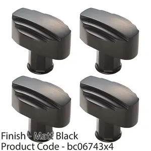 4 PACK - Art Deco Cabinet Door Knob - 30mm Matt Black Kitchen Cupboard Pull Handle