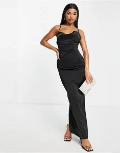 Naanaa Cowl Neck Satin Prom Maxi Dress In Black - Black (Size: 8)