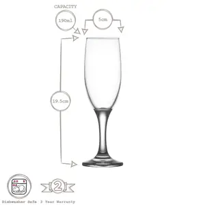 LAV Misket Glass Champagne Flutes - 190ml - Pack of 12