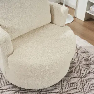 Teddy Swivel Armchair with Back Cushion Pillow Thick Foam Pad, White