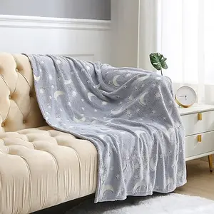 Glow in the Dark Moon Grey Design Fleece Blanket 100 x 150cm