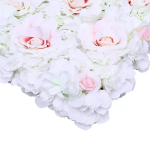 Artificial Flower Wall Backdrop Panel, 60cm x 40cm, White & Light Pink