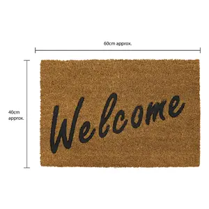 JVL Rubber Embossed PVC Backed Coir Doormat, 40x60cm, Welcome