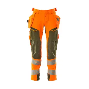 Mascot Accelerate Safe Trousers with Holster Pockets - Hi-Vis Orange/Moss Green   (36.5) (Leg Length - Regular)