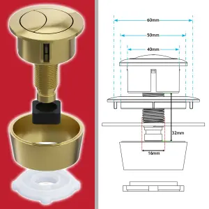 SPARES2GO Universal Toilet Cistern Dual Flush Push Button Kit for 20mm 40mm 50mm 60mm Lid Hole (Brushed Brass)