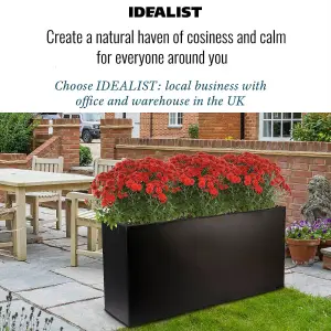 Set of 2 IDEALIST™ 100cm Trough Garden Rectangular Planters, Black Reinforced Stone Large Plant Pots H51 L100 W36 cm, 185L