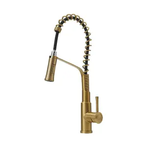 Gold Stainless Steel Side Lever Kitchen Spring Neck Kitchen Tap Mixer Tap