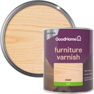 GoodHome Clear Satin Multi-surface Furniture Wood varnish, 750ml