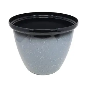 30cm Honey Pot Planter Grey Speckled Gloss Round Plastic Plant Flower Garden