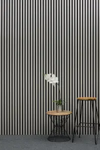 Acoustic Decorative Timber Slat Wall Panel - Light Oak Grey - 2400mm x 600mm