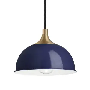 Industville Chelsea Dome Pendant, 8 Inch, Dark Blue, Brass Holder