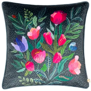 Wylder Wild Garden Posies Velvet Piped Polyester Filled Cushion