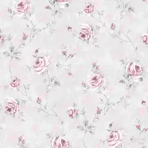 Galerie Rose Garden Silver Grey Roses Trail Smooth Wallpaper