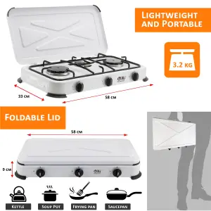 NJ-03 Portable Camping 3 Burner Gas Stove with Lid LPG Outdoor