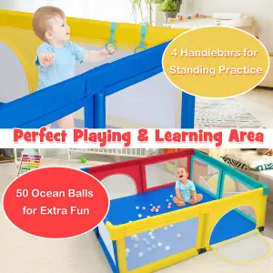 Costway Baby Playpen Large Safety Infant Activity Center W/ 50 PCS Ocean Balls 206 x 186 cm