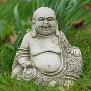 Laughing Buddha Stone Statue Oriental Monk Outdoor Garden Decoration British Made Ornament