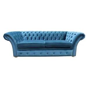 Chesterfield Handmade 3 Seater Sofa Malta Peacock Blue Velvet Fabric In Balmoral Style