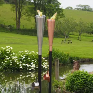 Outdoor Copper Oil Torch - Garden Patio Lighting - Garden Tiki Torch on Pole - Metal Garden Torch