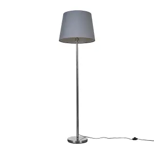 ValueLights Modern Polished Chrome Metal Standard Floor Lamp With Grey Tapered Shade - Includes 6w LED Bulb 3000K Warm White