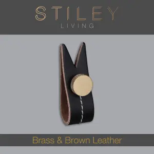 Brown Leather Handle With Stud Fixing - Brass