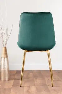 Set of 2 Pesaro Luxury Green Soft Touch Diamond Stitched Velvet Gold Chromed Metal Leg Dining Chairs