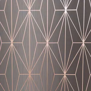 Muriva Charcoal & Rose Gold Geometric Metallic effect Embossed Wallpaper