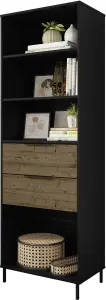 Madrid 2 Drawer Bookcase in Black with Acacia Effect Finish