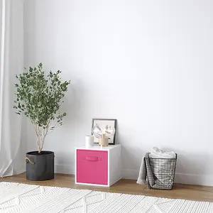 URBNLIVING 30cm Height White Wooden Shelves Cubes Storage Units With Dark Pink Drawer Insert