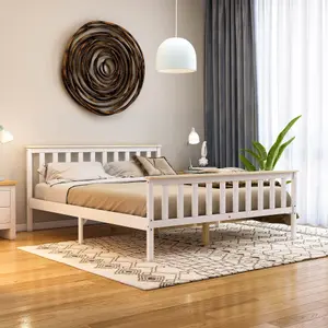 Vida Designs Milan White & Pine 5ft King Size Wooden Bed Frame - High Foot End