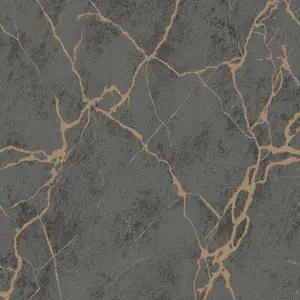 Grandeco Copper Veined Marble Blown Vinyl Wallpaper, Charcoal Grey