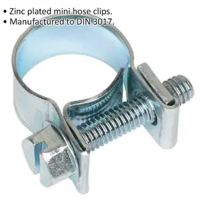 30 PACK Zinc Plated Mini Hose Clip - 11 to 13mm Diameter - Hose Pipe Clip Fixing