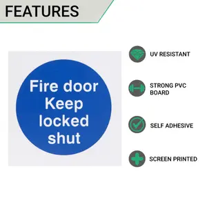 EAI - Fire Door Keep Locked Shut 70x70mm Pack 10 Self Adh Semi Rigid PVC