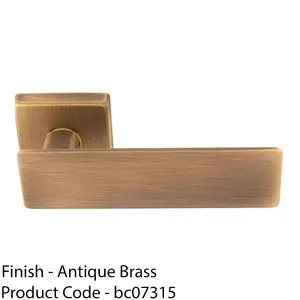 Premium Large Flat Door Handle Set - Antique Brass Designer Lever On Square Rose