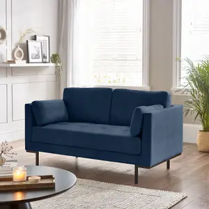 Furniturebox UK Evelyn 2-Seater Velvet Sofa in Navy On Wooden Frame