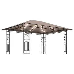 Berkfield Gazebo with Mosquito Net&LED String Lights 4x3x2.73 m Taupe