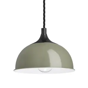 Industville Chelsea Dome Pendant, 8 Inch, Sage Green, Pewter Holder