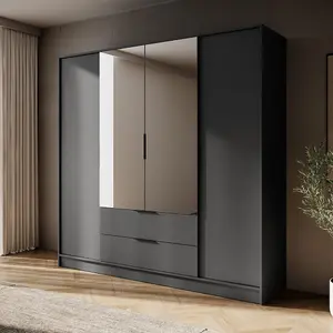  Sleek Graphite Kelly Wardrobe: 206cm of Contemporary Mirrored Storage for Stylish Homes