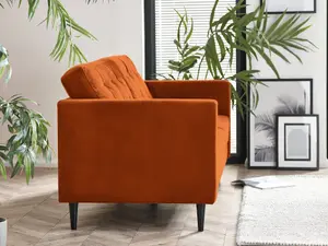 Furniturebox Jenna 3 Seater Burnt Orange Velvet Sofa With Solid Wood Frame