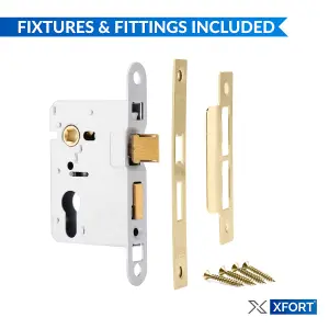 XFORT Polished Brass Euro Profile Sashlock 75mm