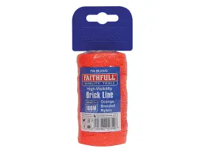 Faithfull  Hi-Vis Nylon Brick Line 100m (330ft) Orange FAIBLHVO