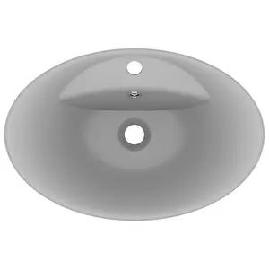 Belfry Bathroom Pearlene 390mm W Ceramic Oval Sink with Overflow Light Grey