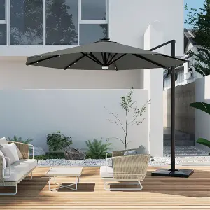 3M Round Cantilever Parasol with Solar Light and Parasol Base