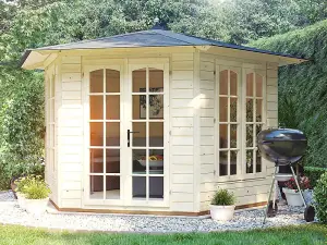 Dunster House Wooden Summerhouse 3.5 x 3 metres Hexagonal Garden Shelter Sun Room Vantage 350