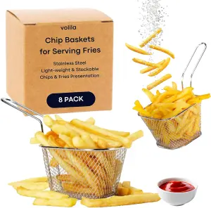 8 Pack Stainless Steel Mini Chip Baskets for Serving Fries, Onion Rings, Snacks, & Food Decoration, Stackable, & Easy to Clean