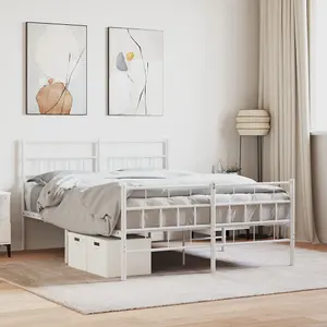 Berkfield Metal Bed Frame with Headboard and Footboard White 140x190 cm