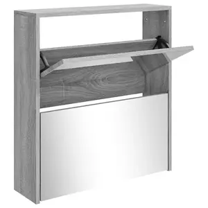 Berkfield Shoe Cabinet with Mirror 2-Layer Grey Sonoma 63x17x67 cm