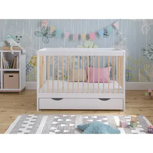 Adwolf Cot Bed with Drawer and Mattress White/Pine