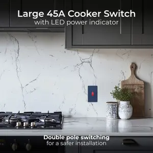 BG Evolve Large 45A Double Pole Cooker Switch & LED, Matt Blue