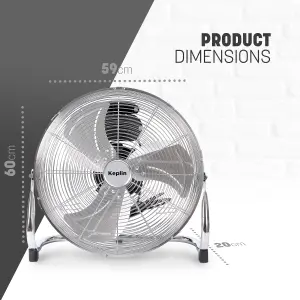 KEPLIN 20" Heavy Duty Chrome Floor Fan with 3 Speeds